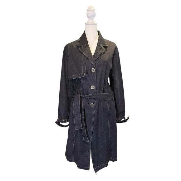 Vintage Sport Collection Dark Blue Denim Trench Coat Size 14 Fall - Picture 1 of 16